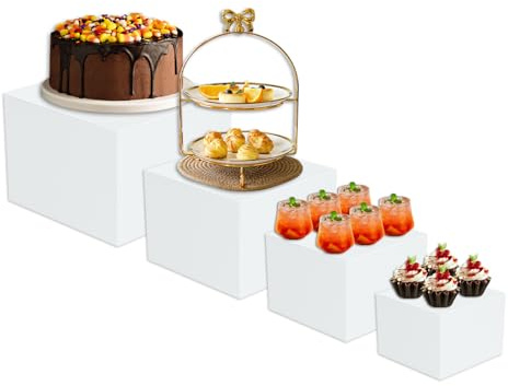 mumisuto Espositore da Buffet per Aperitivo, set di 6 Supporti per Torte, Dessert, Oggetti da Collezione, Gioielli, Alzata per Alimenti Espositore a Cubo Alzata, Espositori in Acrilico, Bianco