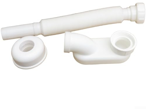 Tuyau de vidange de baignoire à longueur réglable conçu pour le drainage de la douche et de la baignoire avec bouchon de blocage en PVC (blanc)
