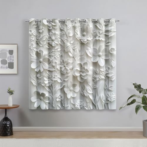 Generisch Vorhänge 3D Relief Blumen, Abstrakt Kunst Blumen Vorhang Blickdicht mit Ösen 2er Set, Verdunklungsvorhänge für Wohnzimmer Schlafzimmer Deko, Gardinen mit Muster 166 X 75 cm (H X B) B-D139