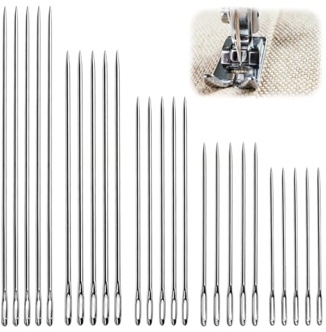 Juego de 25 agujas de coser extralargas de 7,5/10/12,5/15/17,5 cm, agujas de bordar y agujas de bordado con ojal grande, agujas de colchón y agujas para muñecas para coser a mano, cuero, lona y telas