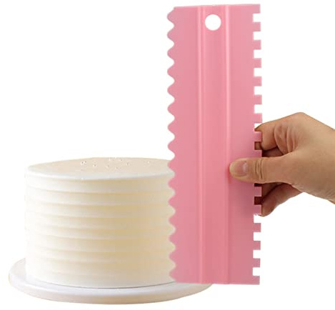 HUSHUI 4st Tålig Tårtskrapa för Tårtdekoration Gör Det Själv, Miljövänliga Plastfrostingslätare med 8 Stilar, 7,5 X 22,8 Cm (Rosa)