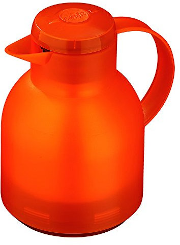 Emsa Samba Isolierkanne 504234 | 1 Liter | Quick Press Verschluss | 100% dicht | 12h heiß, 24h kalt | Transluzent Orange