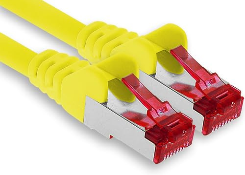 1aTTack.de - 1x 10m câble patch CAT6 S/FTP PIMF blindage CAT.6 câble réseau RJ45 câble Ethernet DSL LAN routeur commutateur modem panneau de brassage - jaune - 1 pièce