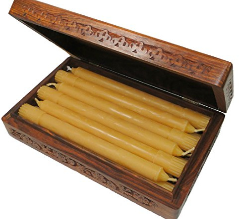 BCandle 100% Beeswax Candles Organic Hand Made - 8 Inch Tall, 3/4 Inch Diameter, Wood Box, Tapers (Pack of 12)