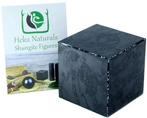 Heka Naturals Shungite Pietre Naturali Cubo Ludico | 5 cm - Pietre e Cristalli per Decorazioni Casa e Camera, Cristallo di Rocca Protezione EMF, Chakra Guarigione Cristalli per Meditazione e Massaggio