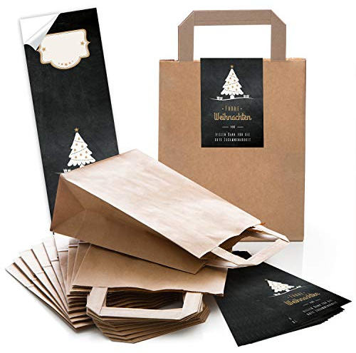 Logbuch-Verlag 50 Weihnachten Verpackung Tüten Geschenktaschen Mitarbeiter Kunden Firmen Kraftpapier Beutel Tasche schwarz weiß braun 18 x 8 x 22 cm give-away