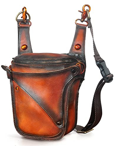 Le'aokuu höftväskor högkvalitativt lädermotorcykel höftbälte Pack Axel Messenger Drop Ben Bag B9326 (B9326 orange)