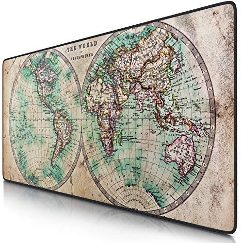 CSL- Tapis de Souris Gamer Carte du Monde Antique 900x400mm - sous-Main Bureau hémisphère - Taille Large XXL - Surface en Tissu, Base antidérapante - pour Tous Types de Souris et Clavier