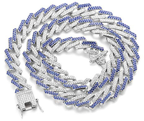 Halukakah Diamant Goldkette Kubanische Kette für Herren Männer,13MM 18k Echt Vergoldet/Platin Weißgold Halsband Halskette,Mehrfarbiger FUJI Berg Blau/Rot/Schwarz/Klar Labordiamanten,Geschenk für Ihn