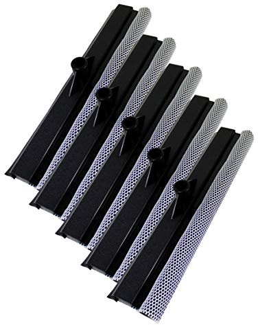 Fensterwischer 2 in 1 Fensterwischeraufsatz mit Schwamm Netzüberzug und Abziehlippe Aufsatz ca 37cm breit zum putzen von Fenstern, Scheiben, Rollläden, Haus (5 Stück)