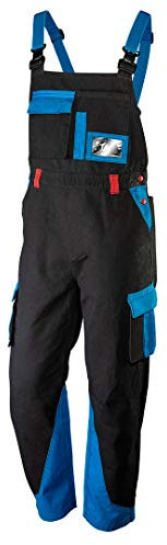 NEO TOOLS Salopette de travail HD+ pour homme 100% coton 275 g/m² Taille S à XXL avec élastique dans le dos Bretelles réglables, bleu/noir, M