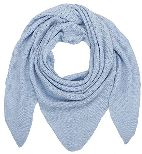 Ever Bloom Damen Schal, Strick Dreieck Schale, Weiches Dreieckstuch, Leichter Strickschal, Halstuch für Frauen und Mädchen Lang, Einfarbig 195 * 80 cm, Schal Farben:Hell Blau