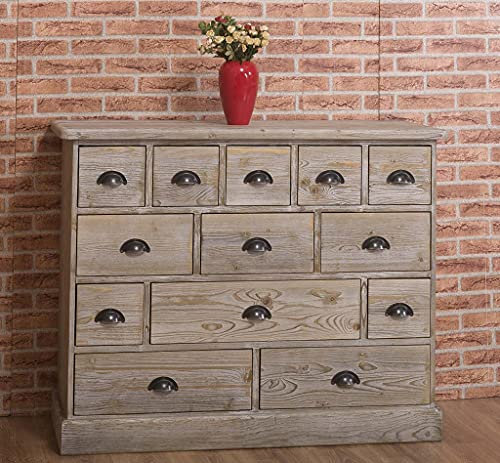 Apothekerschrank aus Massivholz - Sideboard - Kommode mit 13 Schubladen (Pinie gebürstet)