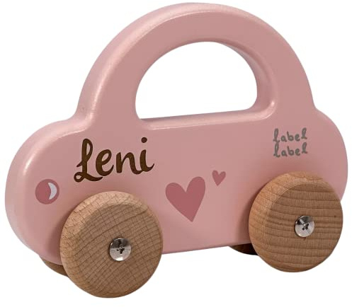 KIDSLINO Holz Spielzeug Auto rosa - personalisierbar I Geschenk zur Geburt & Taufe I Handmade Holzspielzeug ab 1 Jahr I Personalisierte Geschenke Baby I Holzauto mit Name & Geburtstdaten