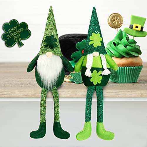 Sggvecsy 2 Pack St.Patrick's Day Gnome Plush 16’’ Large Doll Green Irish Leprechaun with Legs Decorations Scandinavian Swedish Tomte Nisse Shamrock Gnome for Dwarf Gift Ornament Home Decorations