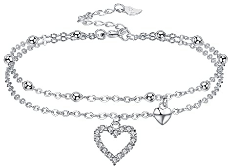 Micory Damen Fußkettchen 925 Sterling Silber Herz Fußkette Geschenk für Frauen Mädchen mit Schmuck kästchen