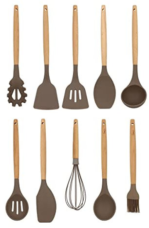 MENASTYL - SET 10 USTENSILES ELIOTT EN SILICONE AVEC MANCHE EN BOIS - 6014111