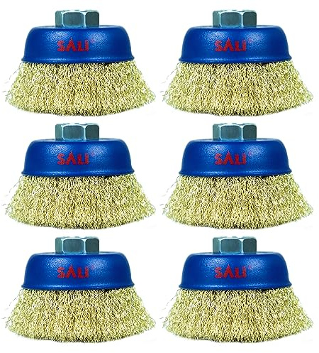 SALI 6 Pack Wire Cup Brush, 3 Inch Coarse Crimped Cup Brush for Grinders, with 5/8 Inch Arbor for Heavy Cleaning Rust, Stripping and Abrasive, for Angle Grinder
