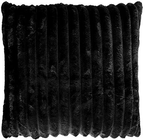 Quantum Interior by Maxland Wohn- Kuschelkissen, Fellkissen in Kord-Design, Dekokissen, superweiches Luxus Kissen, Sofakissen ca. 45x45 cm, Fellimitat (45x45 cm, Schwarz)