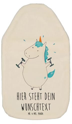 Mr. & Mrs. Panda Personalisierte Wärmflasche Einhorn Fitness - Weiß