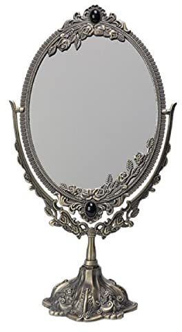 JUNYFFF Make-Up Spiegel Tischspiegel Vintage Kleiner Tischspiegel, Mit 360° Rotation Ständer Doppelseitig Drehbar Dekorative Spiegel Geprägter Rahmen Für Lady Woman Make Up,Messing