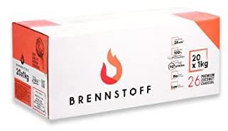 Brennstoff Naturkohle 26er | 20 KG Premium Shisha Kohle Kokosnuss und BBQ - Hochwertige Coal Briketts für Wasserpfeife & Grill - Shisha Kohlen & Grillkohle mit Langer Brenndauer + BMB Merch