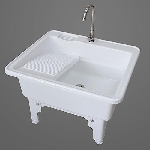 Laundry Sink Utility Sink Portable Wash Station, Freistehendes Waschtisch Waschbecken Multifunktionales Becken Slop Waschbecken, Wäschewanne mit Waschbrett und Wasserhahn Kit