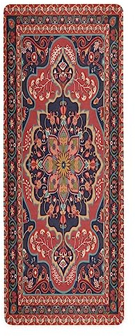 Kigai Travel Yoga Mat 71 x 24 Non Slip Natural Rubber Foldable Exercise Mat Ultra Thin 1.5mm Lightweight for Fitness, Pilates & Home Workout, Persian Design