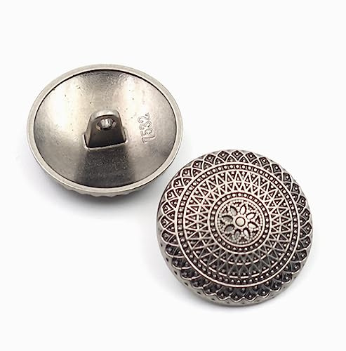 10Pcs Clothes Buttons - Retro Metal Sewing Buttons Shank Round Shaped Button Set for Blazer, Suits, Coat, Uniform, Jacket (Silver, 25mm)