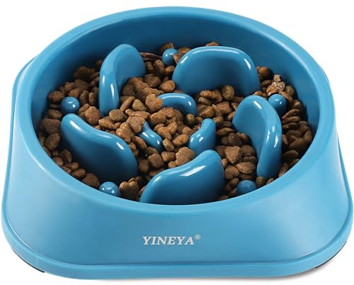 YINEYA 1 Unités Gamelle Anti Glouton Chien Moyen, 2 Tasses Gamelle Chien | 500ml/Unités, Nourriture et Eau Gamelles Anti Glouton pour Chien de Petite et Moyenne Taille (Moyen, Bleu foncé)