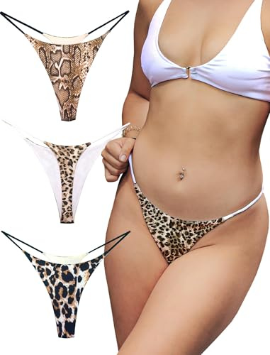 U Panda bomullsstringtrosor för kvinnor sexig sömlös kvinna G-string trosor 3-pack set, Djurtryck, S