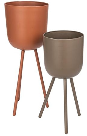 Bloomingville Pflanzgefäße aus Metall mit rundem Fuß, Terra-Cotta und Braun, 2 Stück