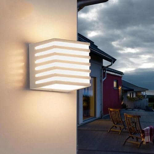 Applique lampada da muro parete moderna cubo luce up&down illuminazione efficiente da 10w in PC per esterno e interni IP54 casa balcone terrazza facciate (Bianco, Luce calda 3000K)