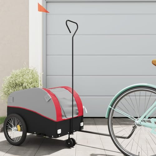 CIADAZ Fahrradanhänger Schwarz und Rot 30 kg Eisen, Fahrrad Anhänger, Lastenanhänger, Handwagen, Fahrrad-lastenanhänger, Lastenfahrrad - 94139