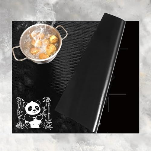 Esterilla Protectora de Inducción de Silicona 52x61cm, Alfombrilla Magnética Reutilizables, Protección Contra Arañazos para Placa de Inducción, Antideslizantes y Multifuncionales (Patrón de panda)