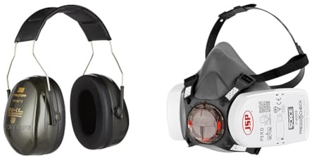 3M Peltor Optime II Comfort Earmuffs H520AC1, Ear Defenders Adults & JSP Force8 Half-Mask with PressToCheckP3 Dust Filters,Size medium,Conforms and Complies with safety standards EN 140