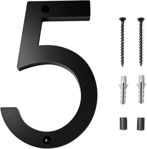 3D Numéro de maison noir Panneau De NuméRo De Maison Flottant Numéros d'Adresse de 6 Pouce Numéros de Maison Modernes pour l'extérieur Numéro de Maison Flottant，pour rue et boîte aux lettres-Numéro 5