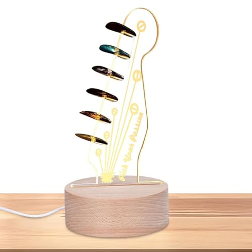 Generico Display per plettri per chitarra, supporto per plettri per chitarra - Lampada di design per paletta per chitarra elettrica in acrilico,per plettri per chitarra con base in legno, per chitarr