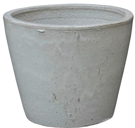 STONE art & more B-Ware! Pflanzgefäß Blumentopf Pflanzkübel Jasmine Ø 38 H 31 cm grauweiß glasiert frostfest, traditionelle Handarbeit aus Vietnam