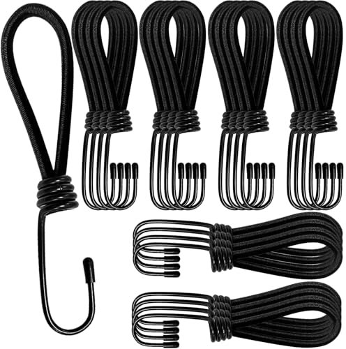 Xpieoyrm 25 Pezzi Corde Elastiche con Gancio 15 cm, Corda Elastica per Teloni, Ganci Elastici Tenditori Gomma, tenditori per Tende da Campeggio, Ganci Elastici Corti Adatto per uso Esterno