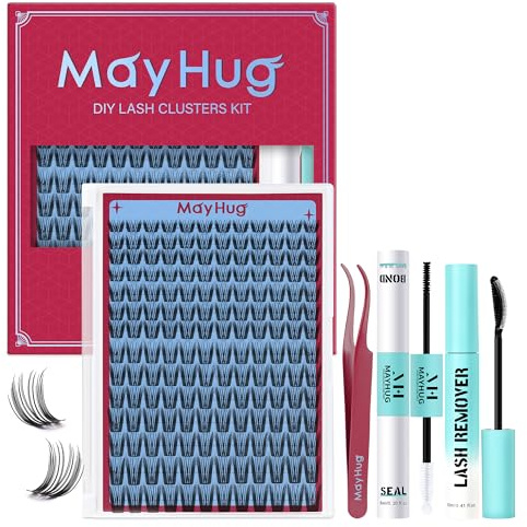 Mayhug Kit Ciglia Extension Natürliche Ciglia Finte Ciuffetti 8-18mm Ciuffetti Ciglia Finte Per Principiante D Curl Extension Ciglia DIY Kit Ciglia Extension con Bond e Seal(GlowFeather Kit)