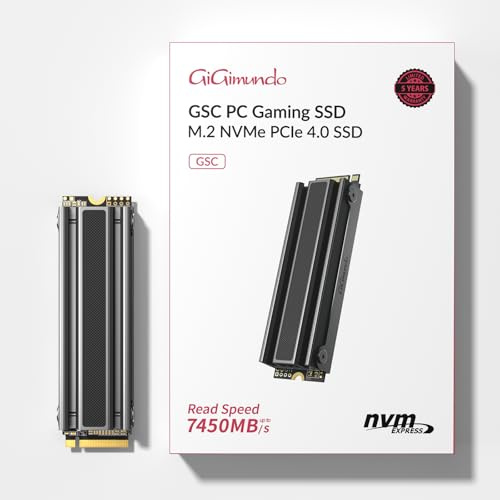 GiGimundo GSC 2TB PCIe4.0x4 NVMe M.2 Internal SSD mit Kühlkörper, 3D Nand TLC, bis zu 7450MB/s, für PC Desktop Computer Gaming, Content Creation, Videobearbeitung, Kompatibel mit PlayStation 5