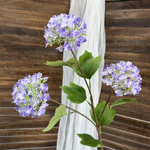 UCK-KIT 5 Pezzi di Fiori Artificiali di Ortensiga in Legno, Fogli Finti Bouquet Finto, Ortensie Artificiali Piene per Centrotavola da Tavolo da Bouquet,Viola