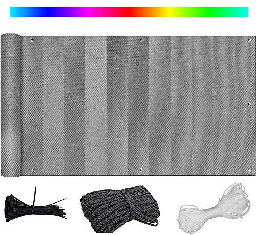 Clôture de jardin opaque, protection UV, protection contre le vent, pour terrasse, intimité, cordon de serrage et serre-câble, 140 x 1000 cm, gris