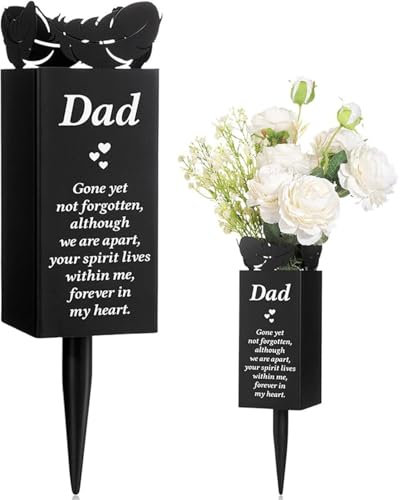 Supports de fleurs funéraires en métal à plumes avec pique, 7,6 x 20,3 cm, vases commémoratifs impressionnants pour papa, décorations de cimetière pour papa, funérailles, fête des loins, sans fleur