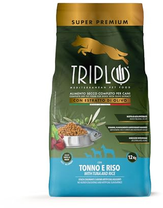 TerComposti - Triplo Pet Food Tonno e Riso 12kg, Ideale per Adulti di Tutte le Razze, Pelo Lucido e Folto, Crocchette Cani con Estratto di Olivo, Cibo per Cani Secco Nutriente e Bilanciato
