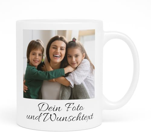 Tasse Personalisiert mit Foto und Wunschtext, Personalisierte Tasse mit Foto Bild Wunschtext Name, Keramik Fototasse mit Wunschtext, Tasse selbst individuell gestalten - 330 ml