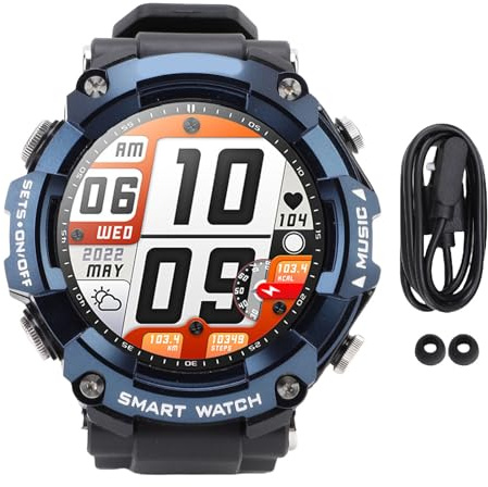 POENVFPO Montre Intelligente avec écouteurs, Montre Intelligente 2 en 1 avec écouteurs Stéréo sans Fil, Moniteur d'activité NFC avec écran de 1,52 Pouces (Blue)