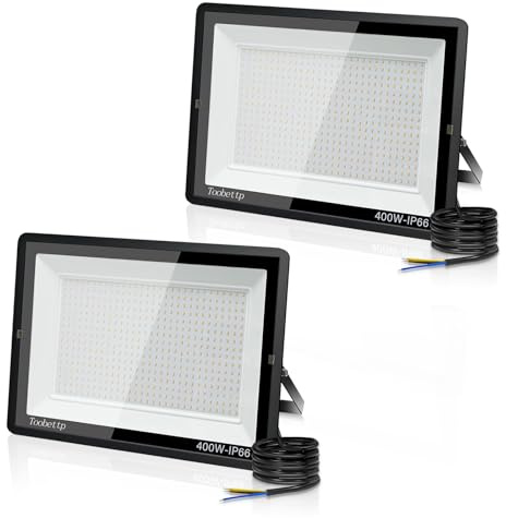 2PCS Foco LED Exterior 400W, 40000LM Super Brillante, 6000K Blanco Frío | Foco Proyector LED, IP66 Impermeable, IluminacióN De Exterior, Floodlight Para Patio Jardín, Garaje, Terraza, Campo,Fábrica