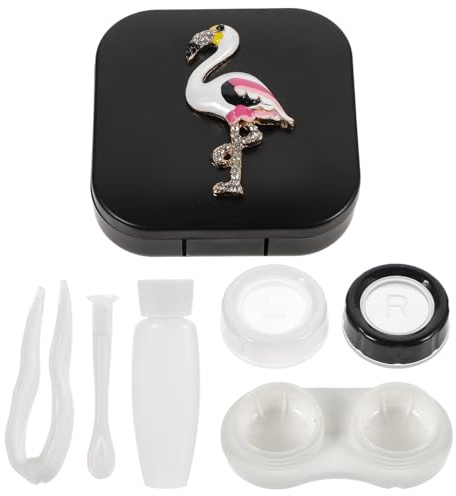 COLLBATH Kontaktlinsenbehälter Flamingo aus Robustem Kunststoff Glas Kleiner Reise Kontaktlinsenhalter Auslaufsichere Aufbewahrungsbox für Damen Kompakt Praktisch